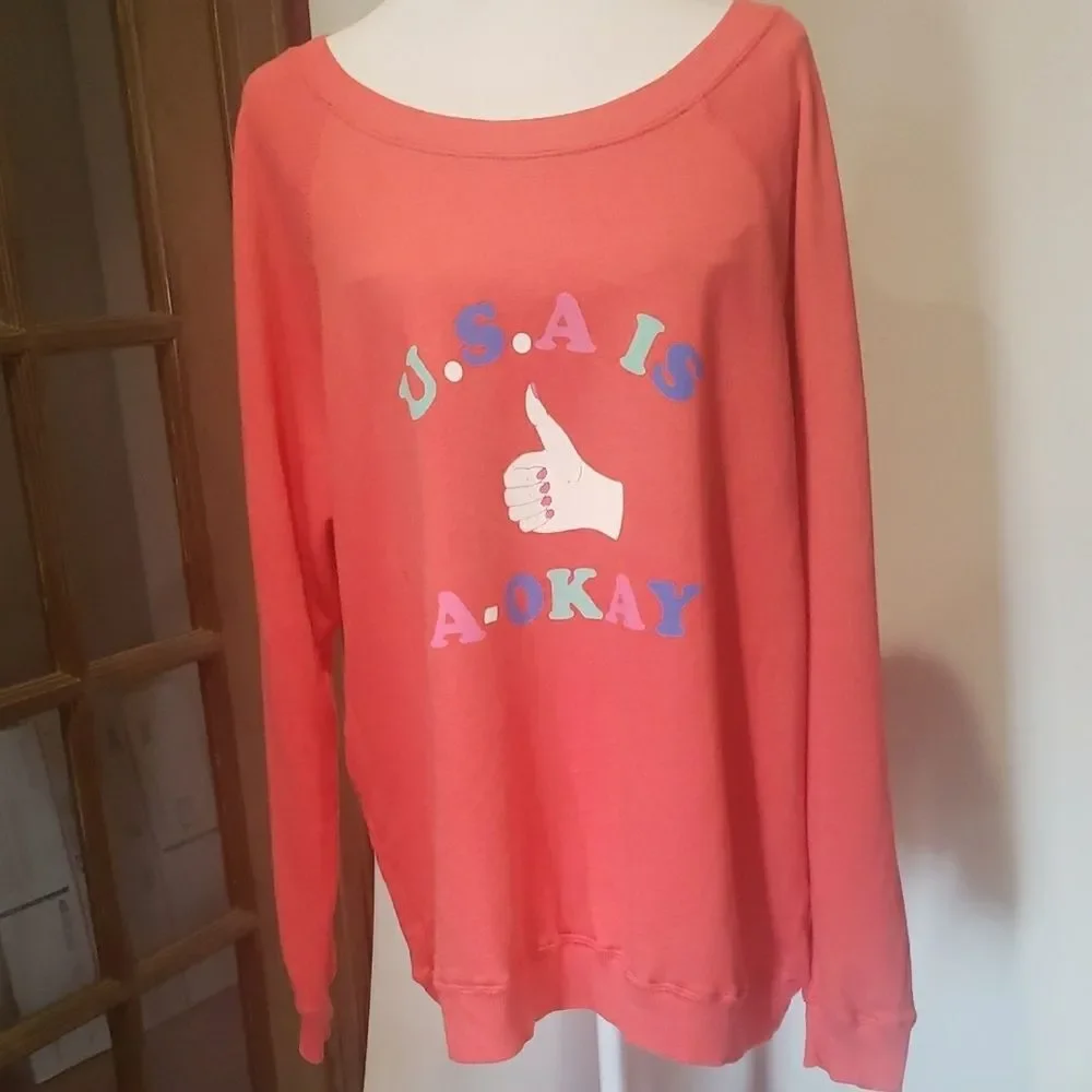 Wildfox Coral 'USA is A-Okay' graphic Sweatshirt nwt SZ L